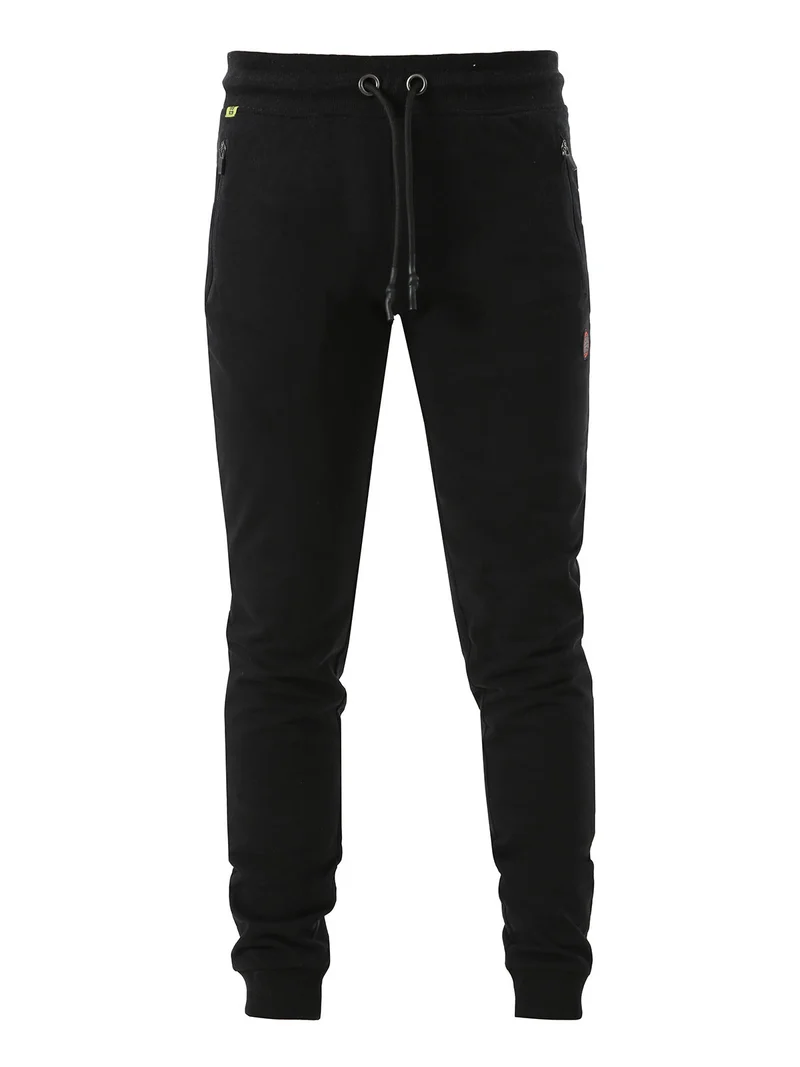 Pantaloni sportivi da uomo in cotone con coulisse e polsini - nero