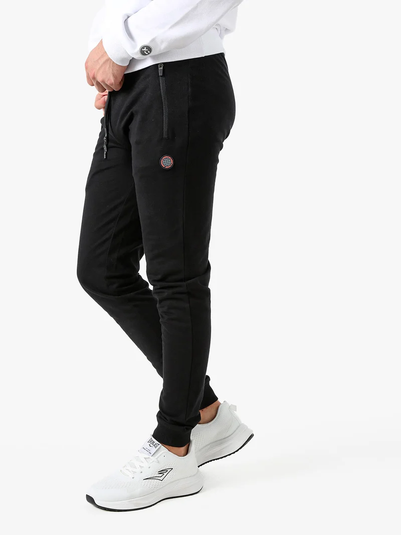 Pantaloni sportivi da uomo in cotone con coulisse e polsini - nero