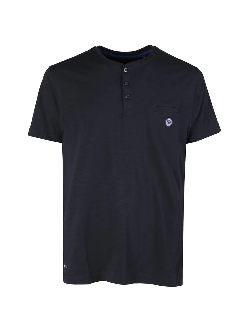 T-shirt uomo con taschino sul petto e bottoncini sullo scollo - blu scuro