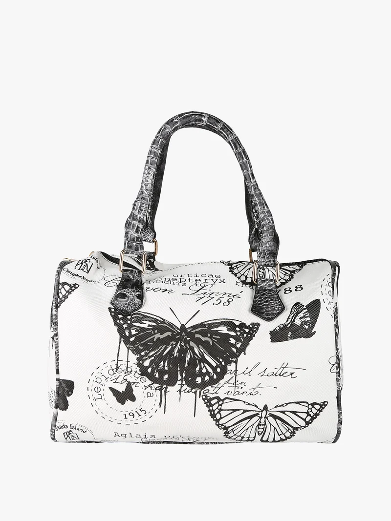 Borsa bauletto da donna con stampa farfalle - nero