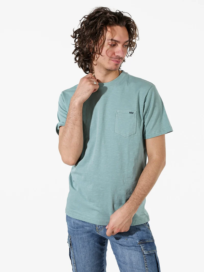 T-shirt da uomo in cotone con taschino - acqua marina