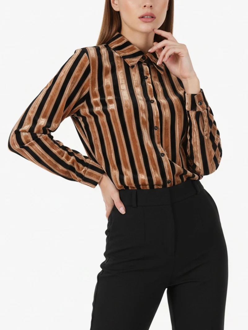 Camicia donna con dettagli in ciniglia a maniche lunghe - cammello