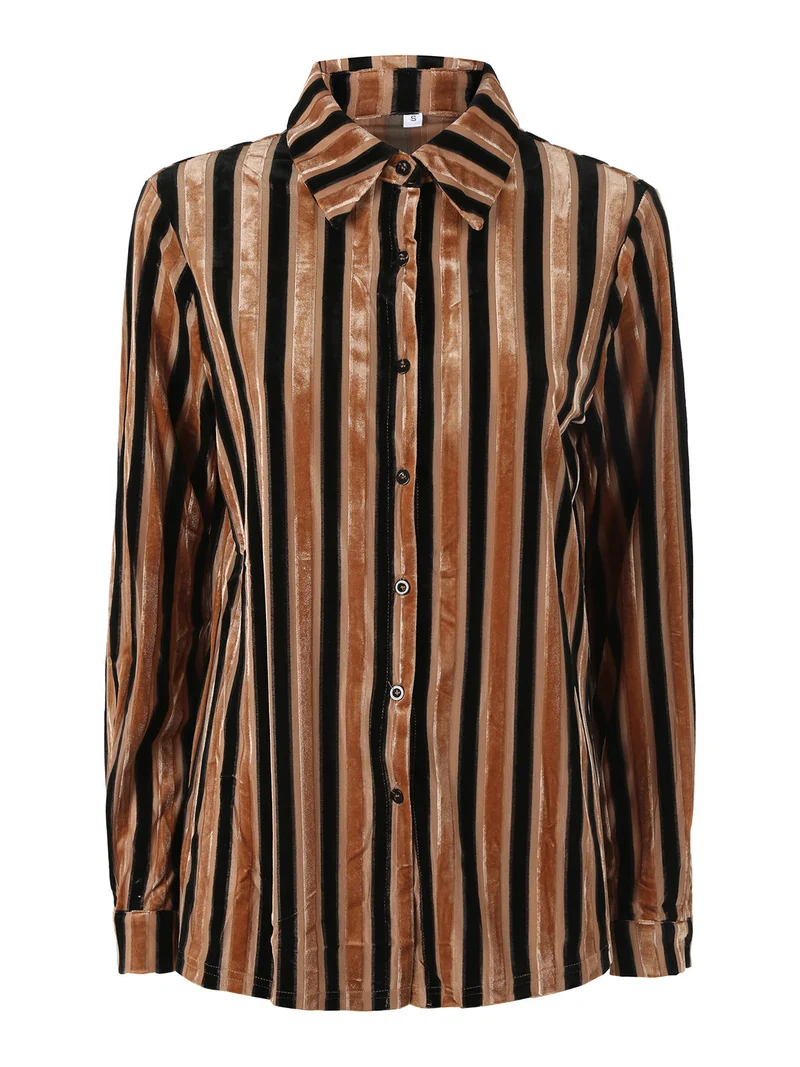 Camicia donna con dettagli in ciniglia a maniche lunghe - cammello