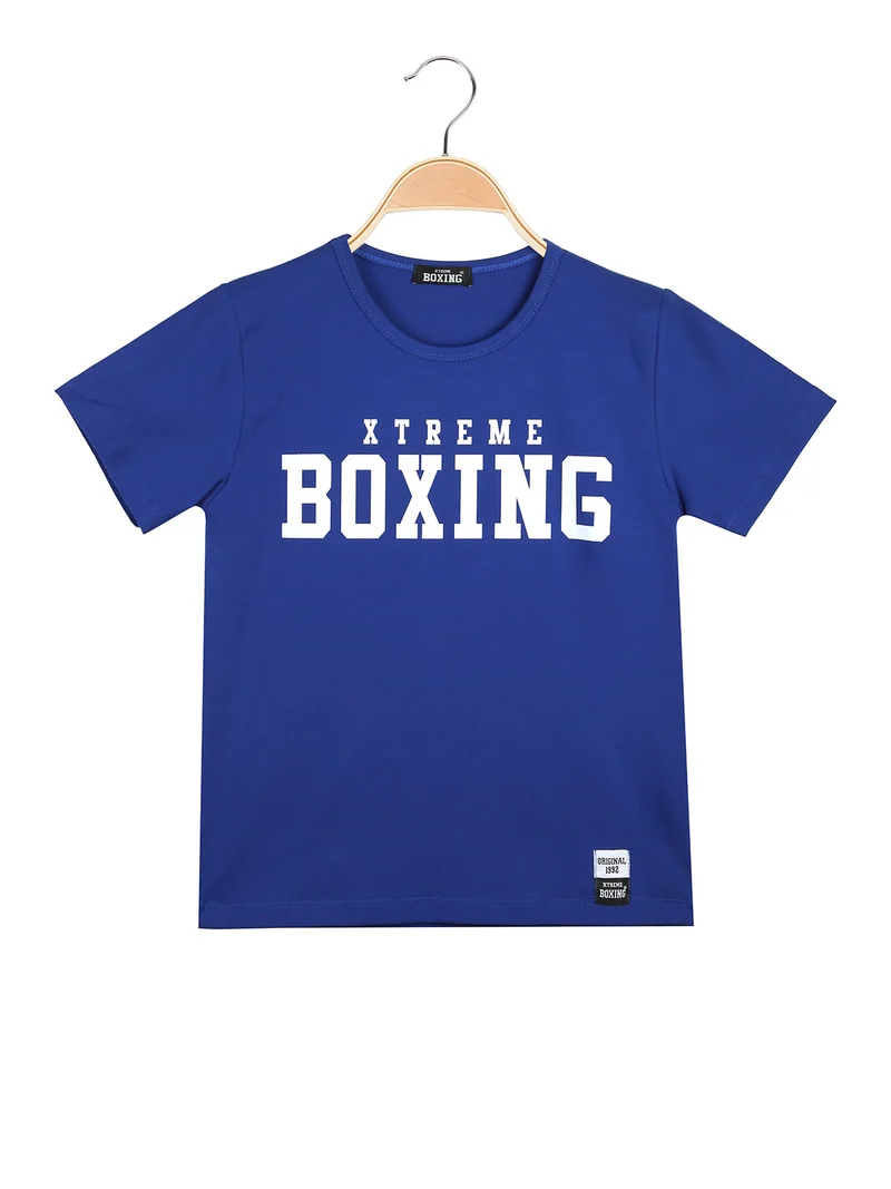 T-shirt girocollo da ragazzo in cotone con logo - blu