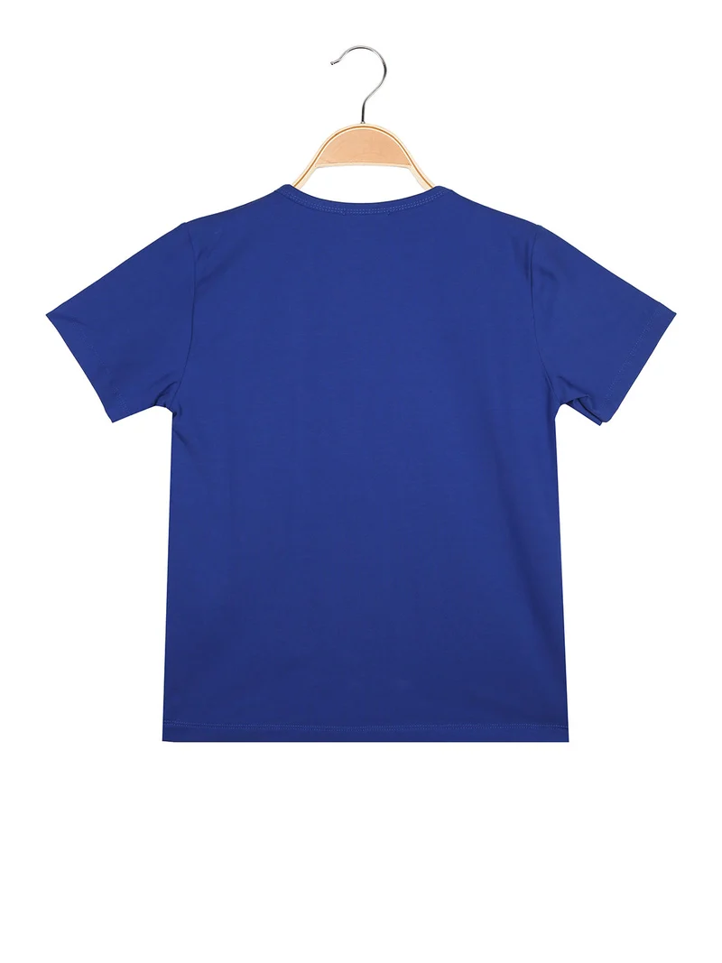 T-shirt girocollo da ragazzo in cotone con logo - blu