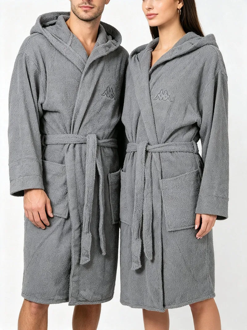 Accappatoio unisex in spugna con cappuccio - grigio