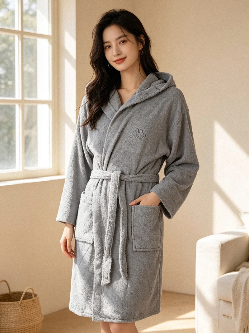 Accappatoio unisex in spugna con cappuccio - grigio