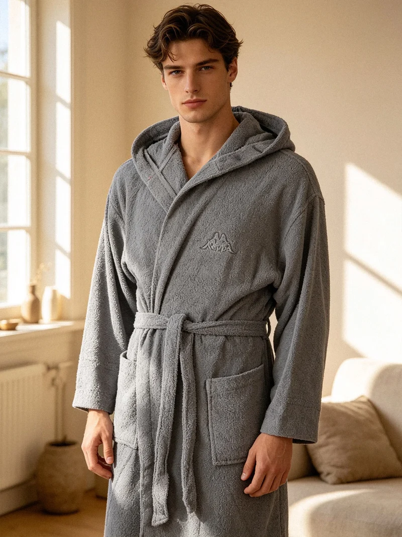 Accappatoio unisex in spugna con cappuccio - grigio