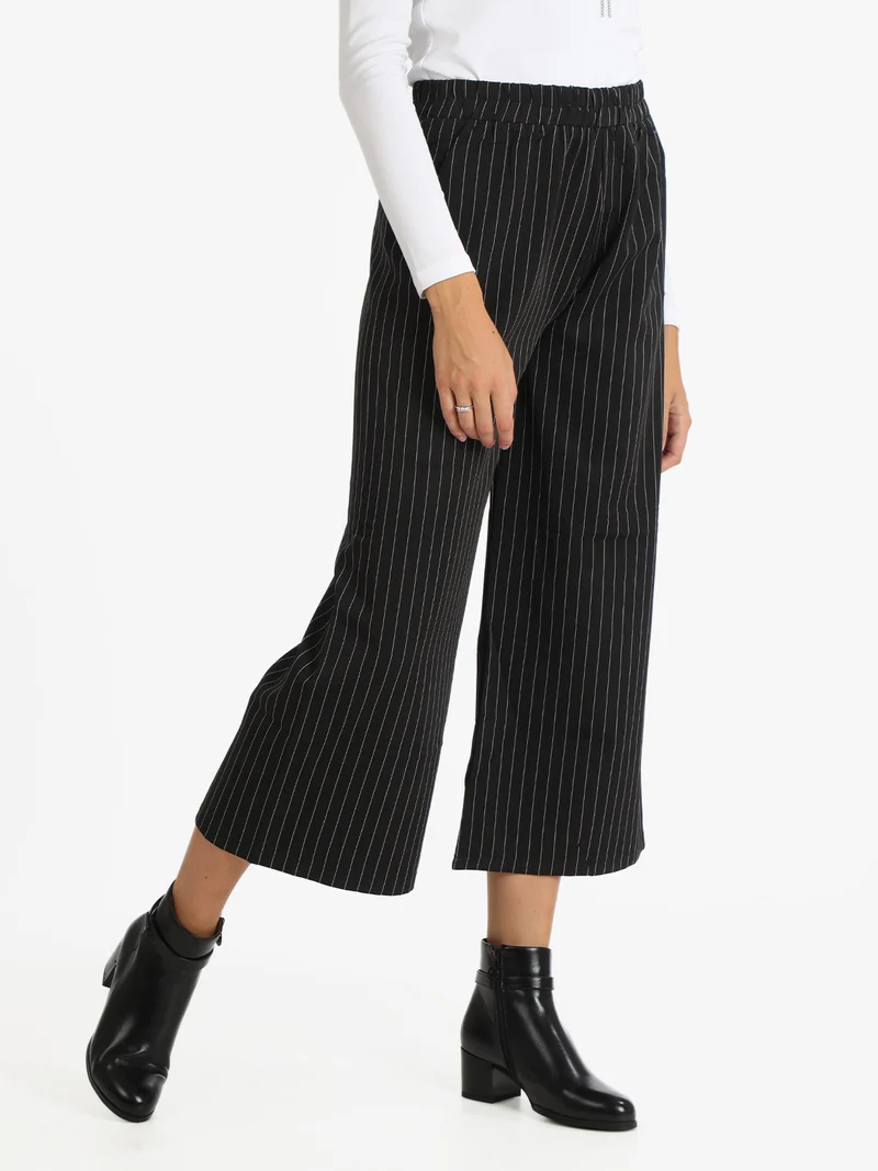 Pantaloni gessati donna a gamba larga - nero