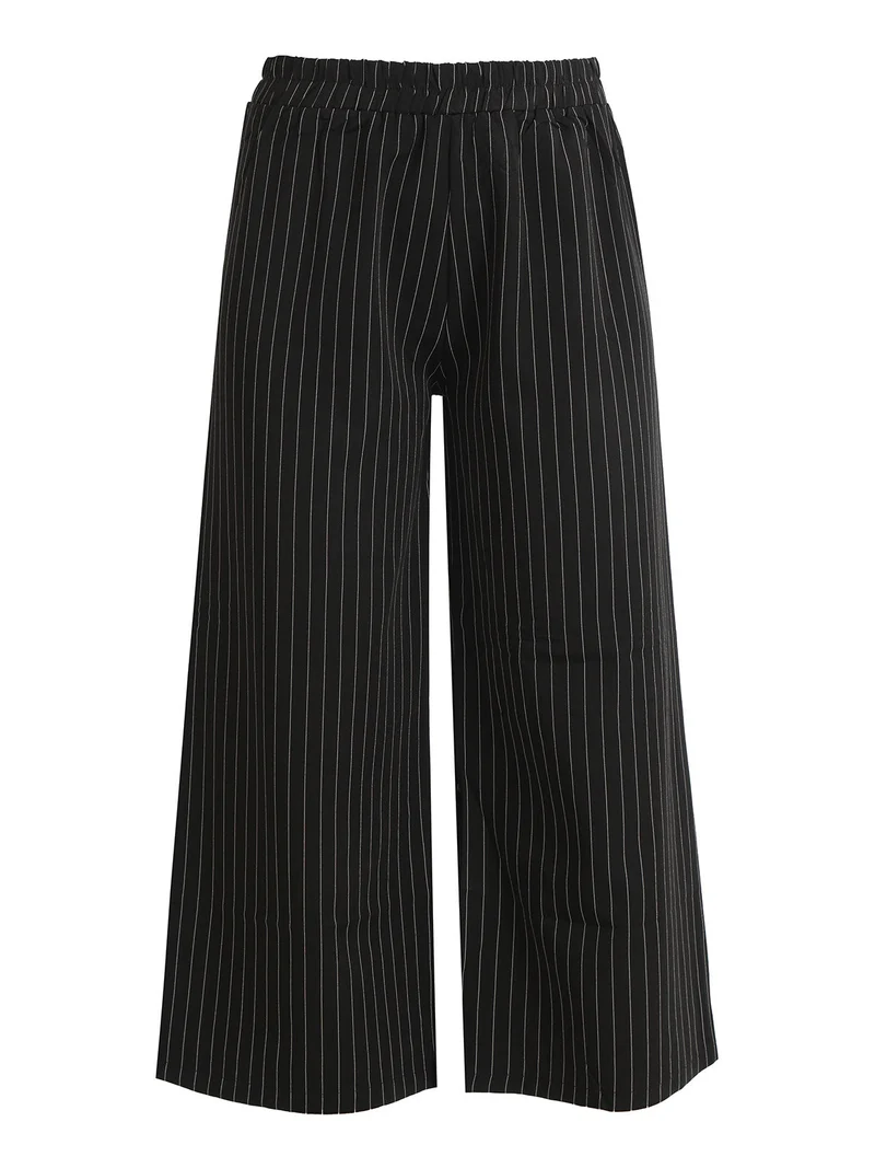 Pantaloni gessati donna a gamba larga - nero