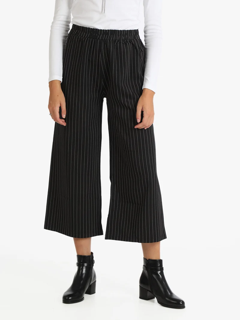 Pantaloni gessati donna a gamba larga - nero