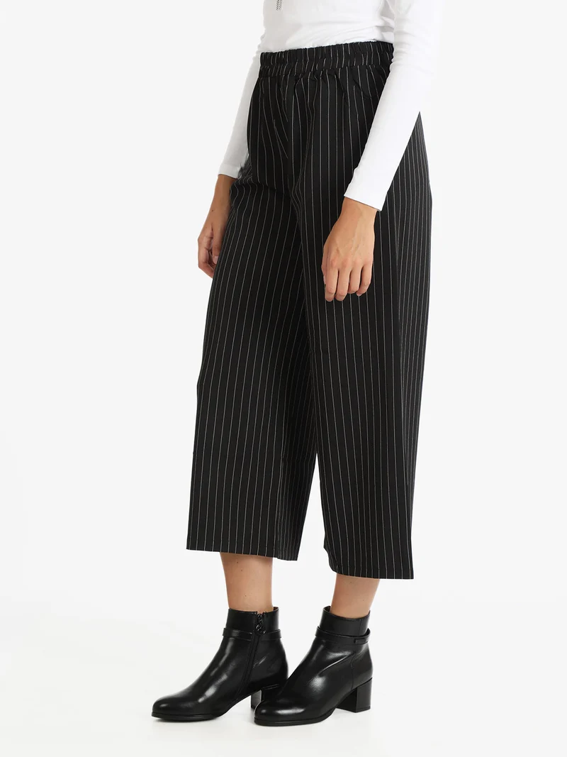 Pantaloni gessati donna a gamba larga - nero