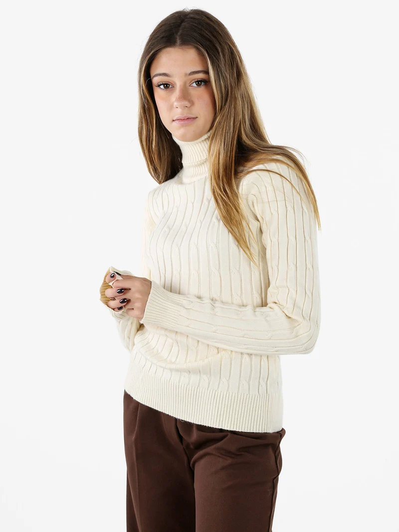 Maglione dolcevita donna a trecce - panna
