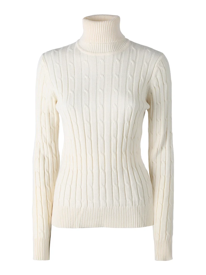Maglione dolcevita donna a trecce - panna