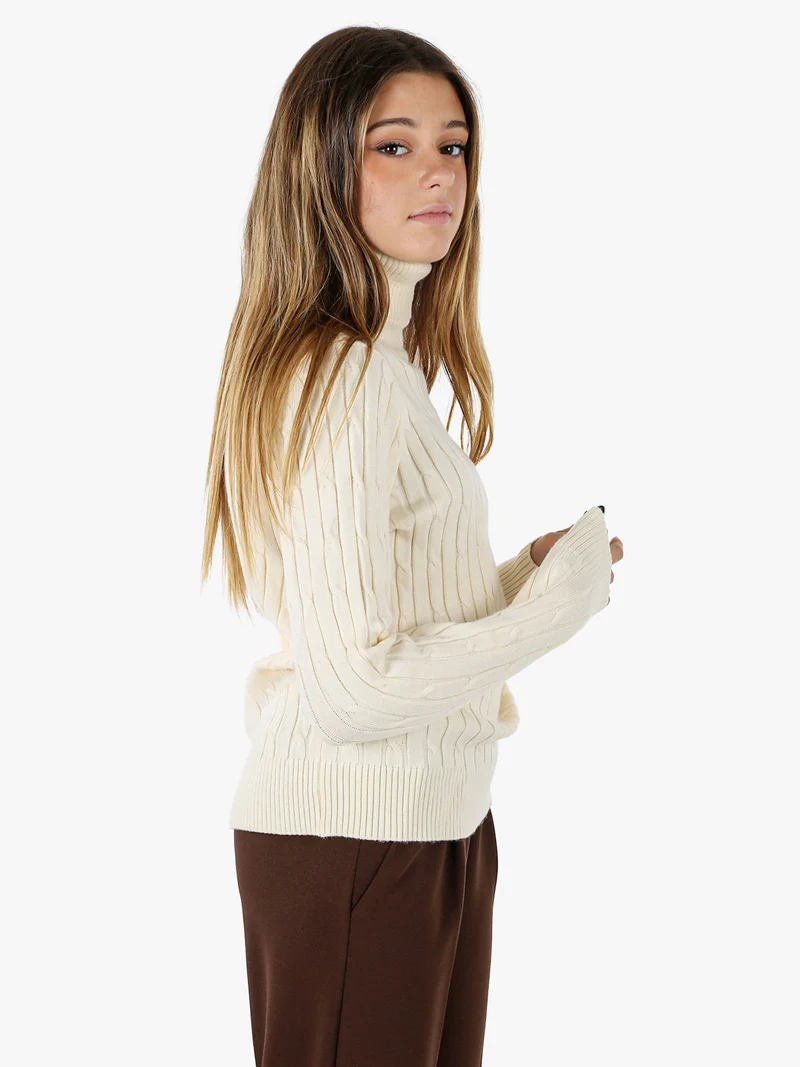 Maglione dolcevita donna a trecce - panna