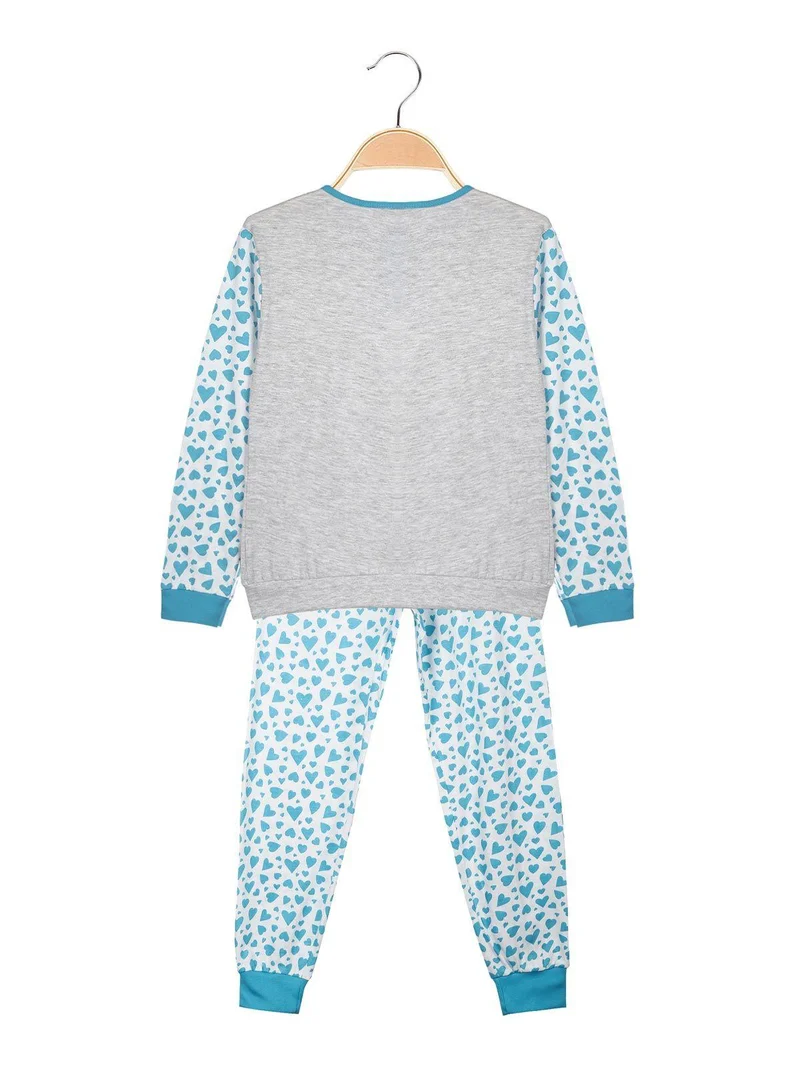 Pigiama lungo da bambina in cotone - azzurro
