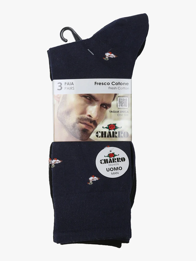 3 Paio di calze corte da uomo con stampe - bluette