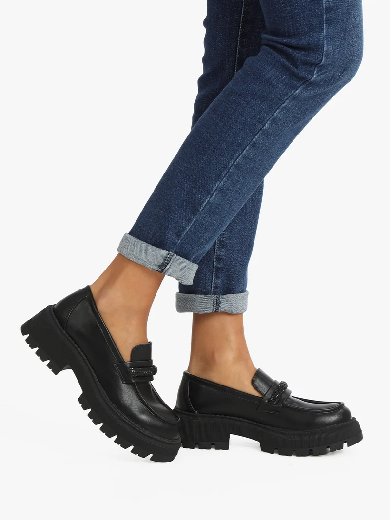 Mocassini con tacco e strass donna - nero