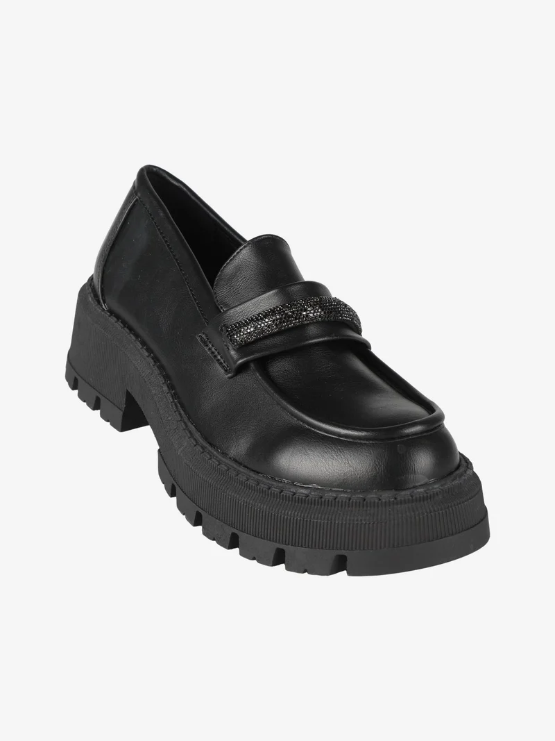 Mocassini con tacco e strass donna - nero
