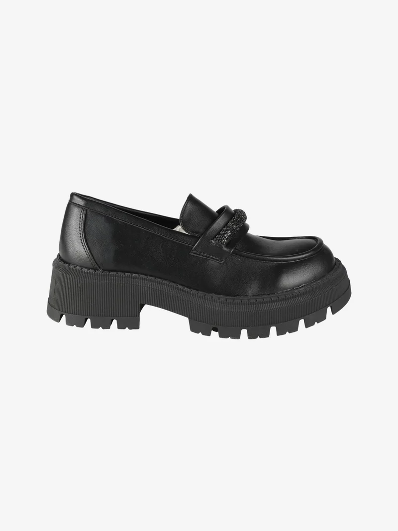 Mocassini con tacco e strass donna - nero
