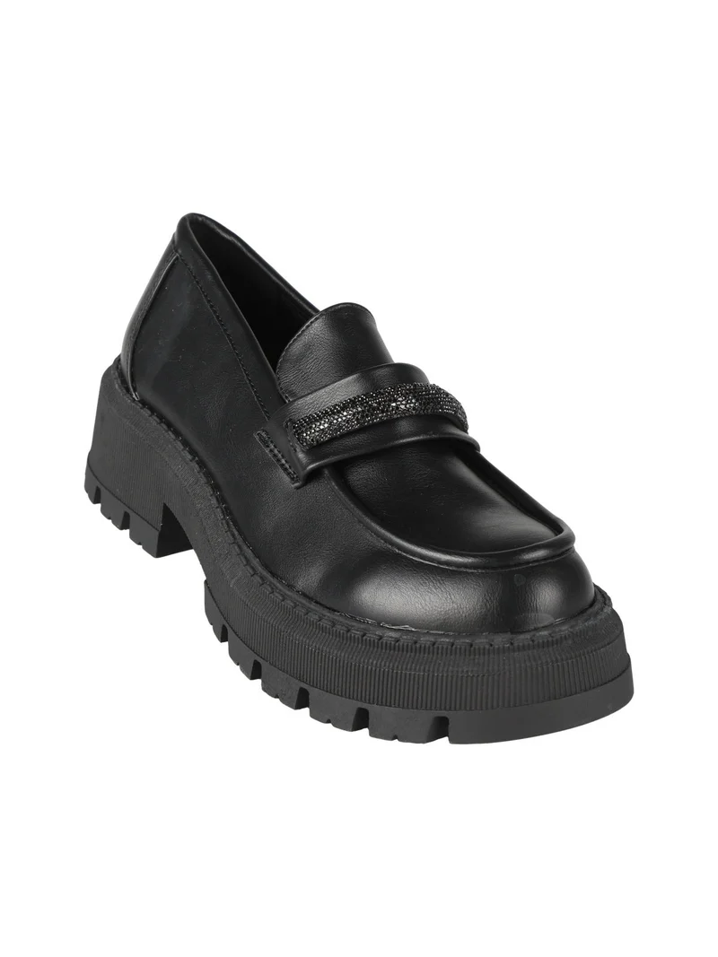 Mocassini con tacco e strass donna - nero