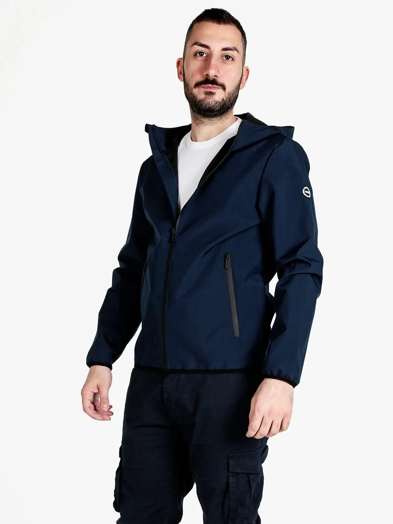 Giacca a vento da uomo con cappuccio e zip - blu scuro