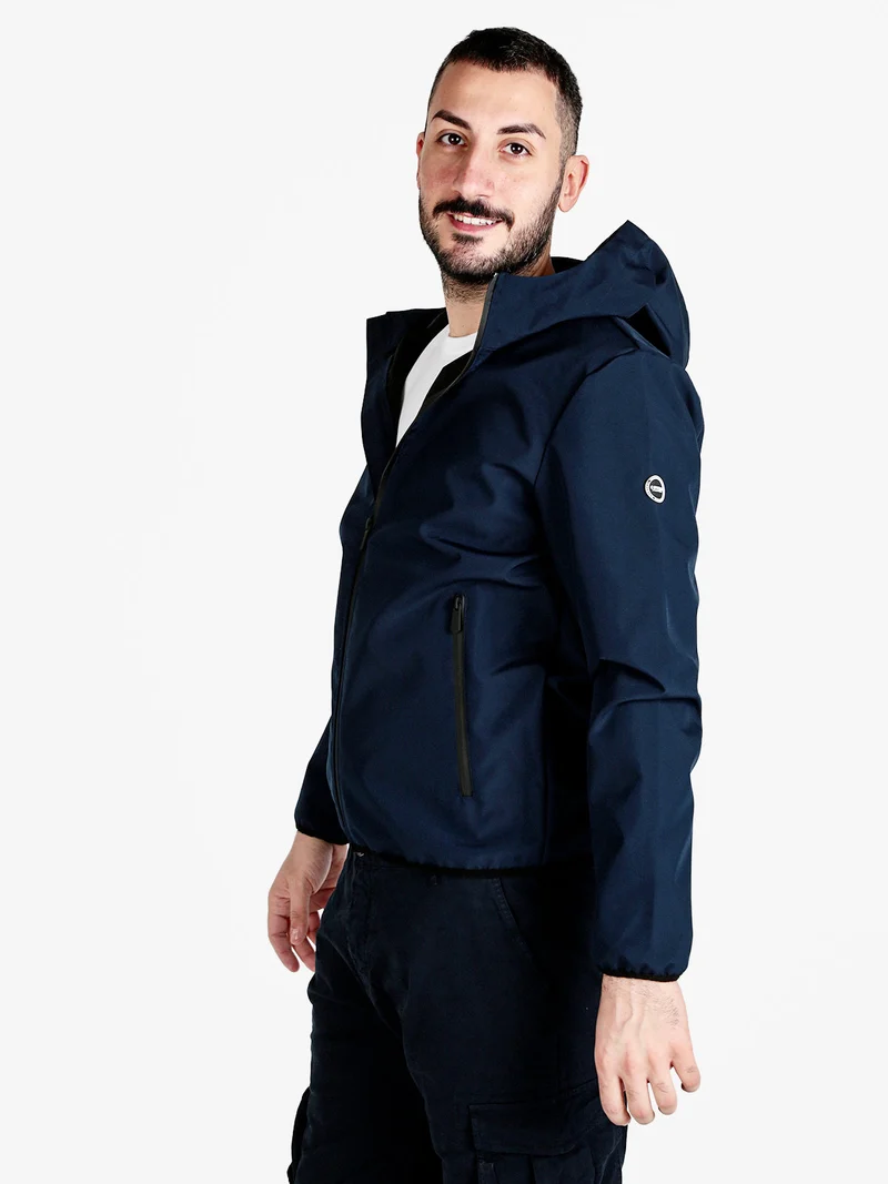 Giacca a vento da uomo con cappuccio e zip - blu scuro