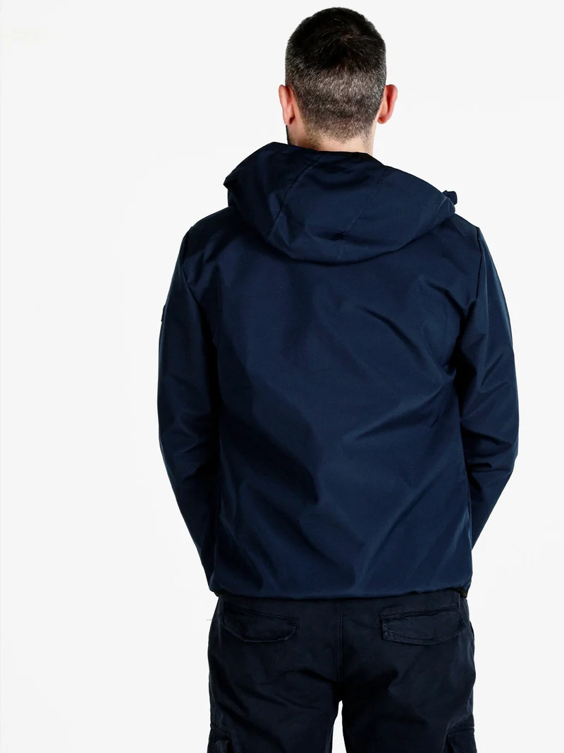 Giacca a vento da uomo con cappuccio e zip - blu scuro