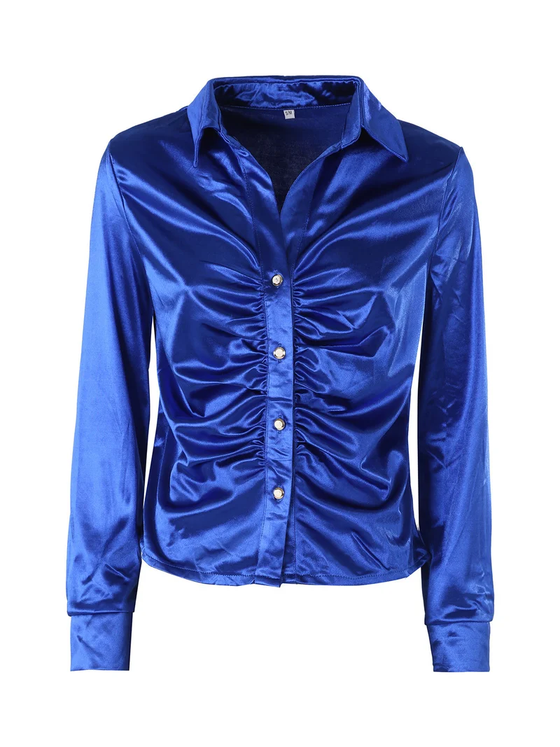 Camicia donna a maniche lunghe effetto raso - bluette