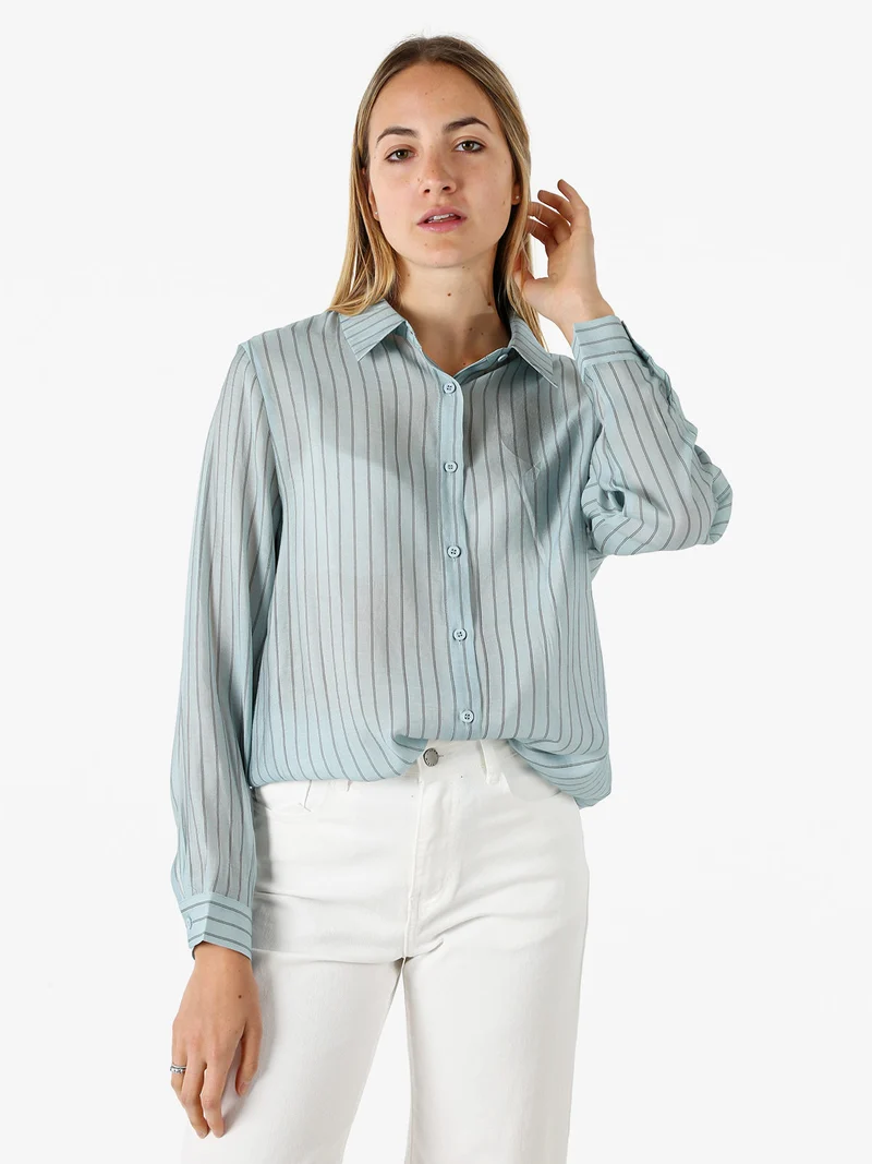 Camicia donna a maniche lunghe con stampa a righe - acqua marina