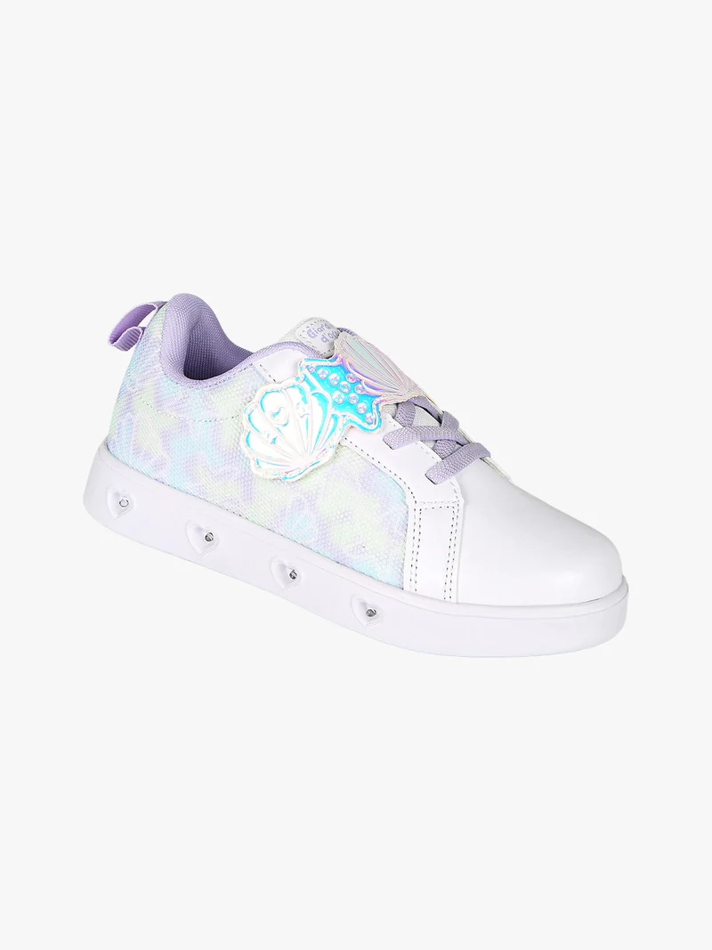 Sneakers da ragazza basse con strappo e luci - bianco