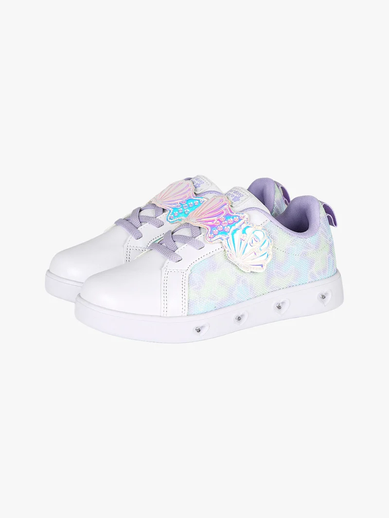 Sneakers da ragazza basse con strappo e luci - bianco