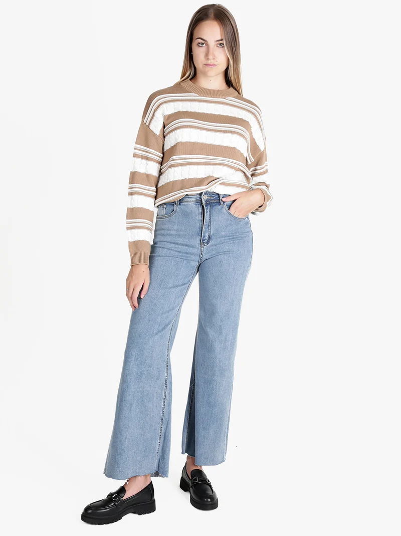 Maglione donna bicolore a trecce - cammello