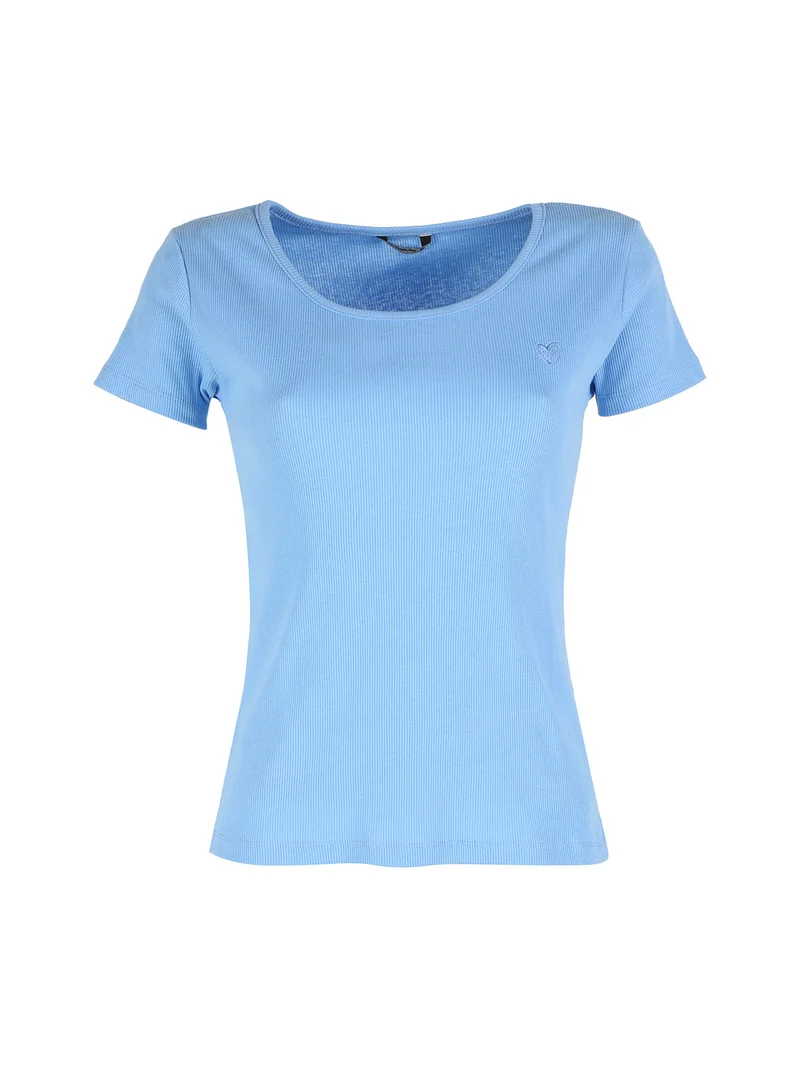 T-shirt donna in cotone a costine - azzurro