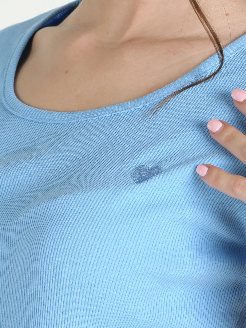 T-shirt donna in cotone a costine - azzurro