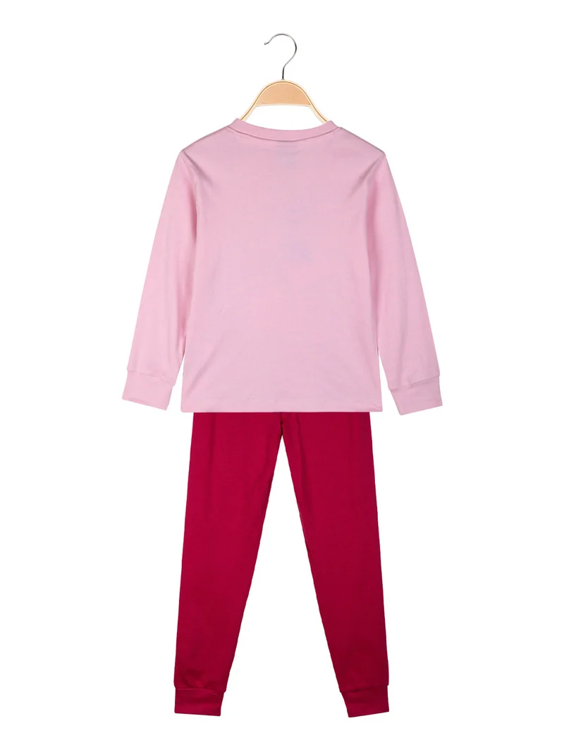 Pigiama lungo da bambina Elsa e Anna in cotone interlock - rosa