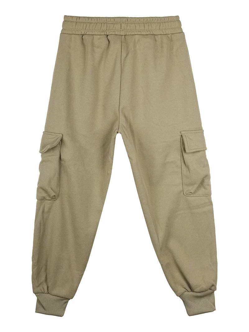 Pantaloni cargo da bambino con coulisse e catena decorativa - oliva