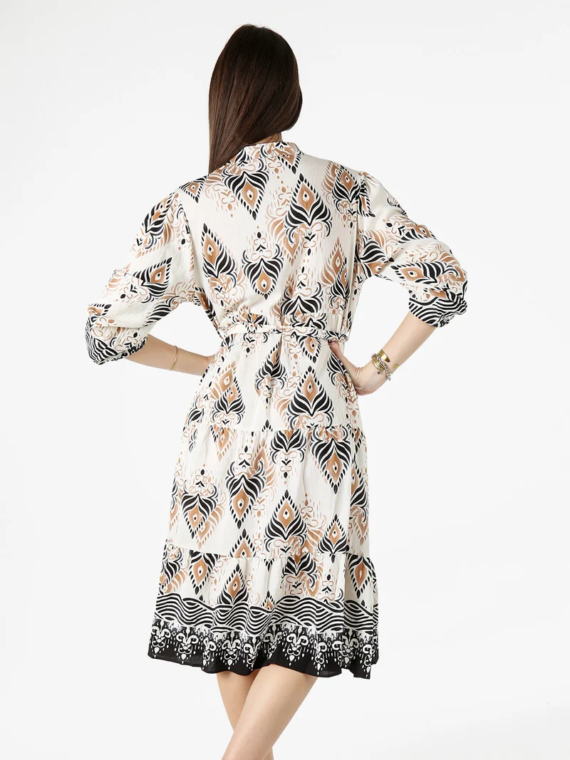 Abito lungo da donna con stampe e maniche lunghe - nero