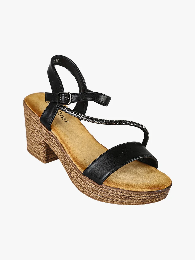 Sandali donna strass con tacco e plateau - nero