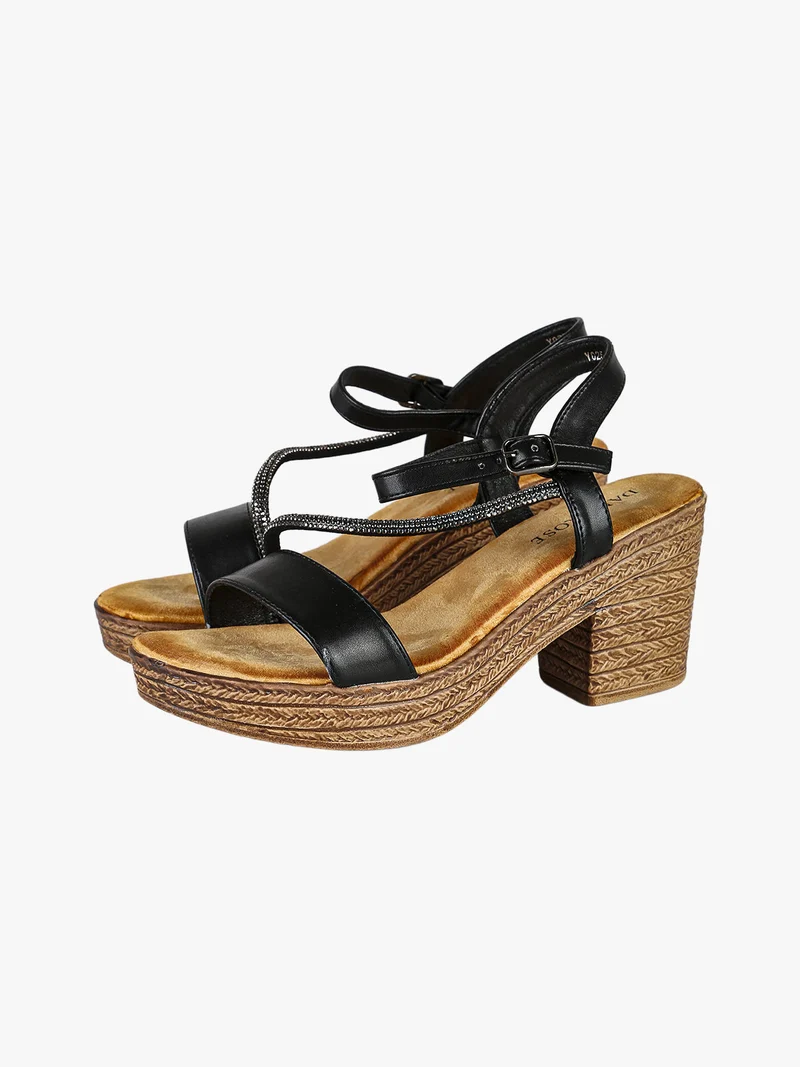 Sandali donna strass con tacco e plateau - nero