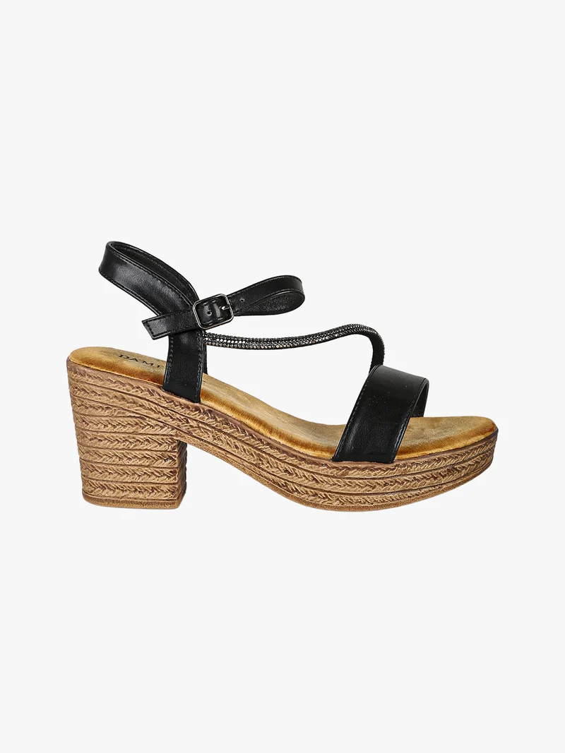 Sandali donna strass con tacco e plateau - nero