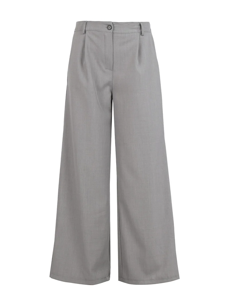 Pantaloni donna a vita alta con gamba larga - grigio