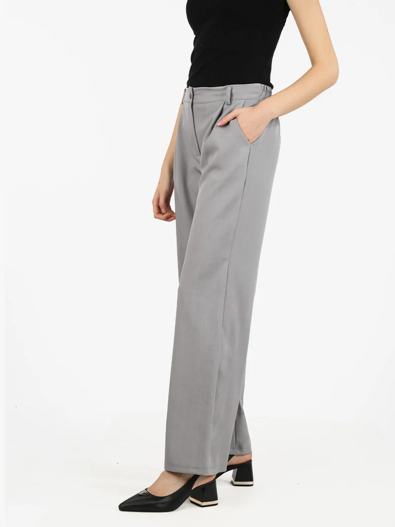 Pantaloni donna a vita alta con gamba larga - grigio