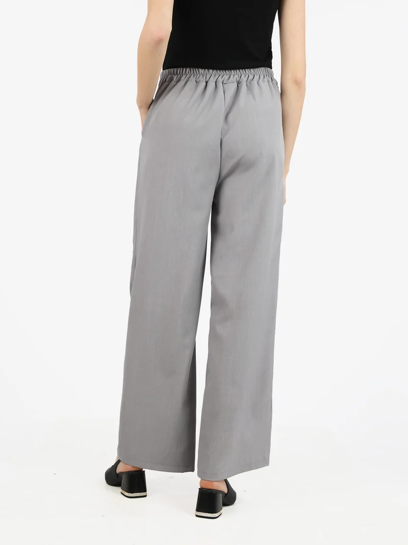 Pantaloni donna a vita alta con gamba larga - grigio