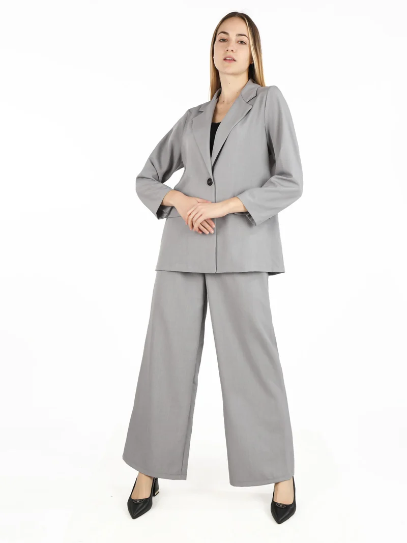 Pantaloni donna a vita alta con gamba larga - grigio