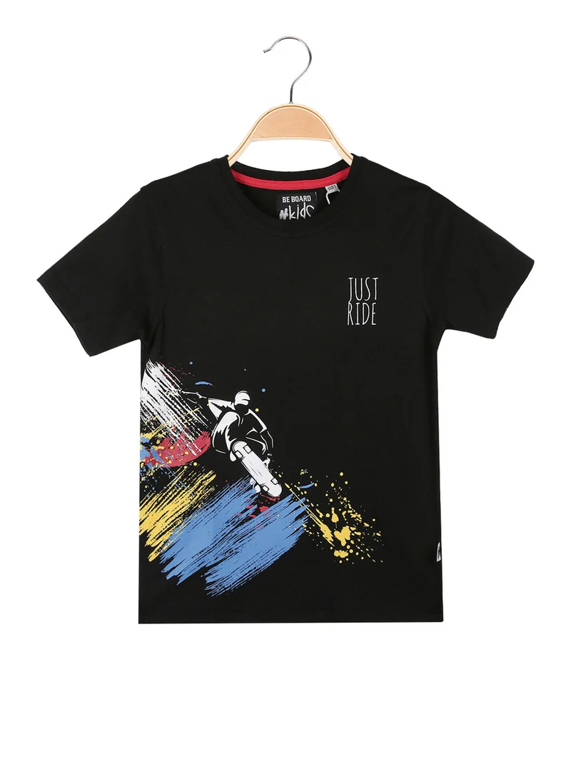 T-shirt manica corta da bambino con stampa - nero