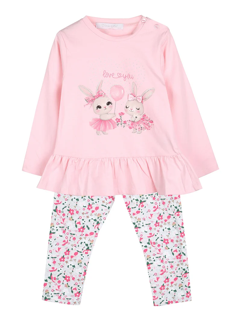 Completo 2 pezzi da neonata con leggings floreali - rosa