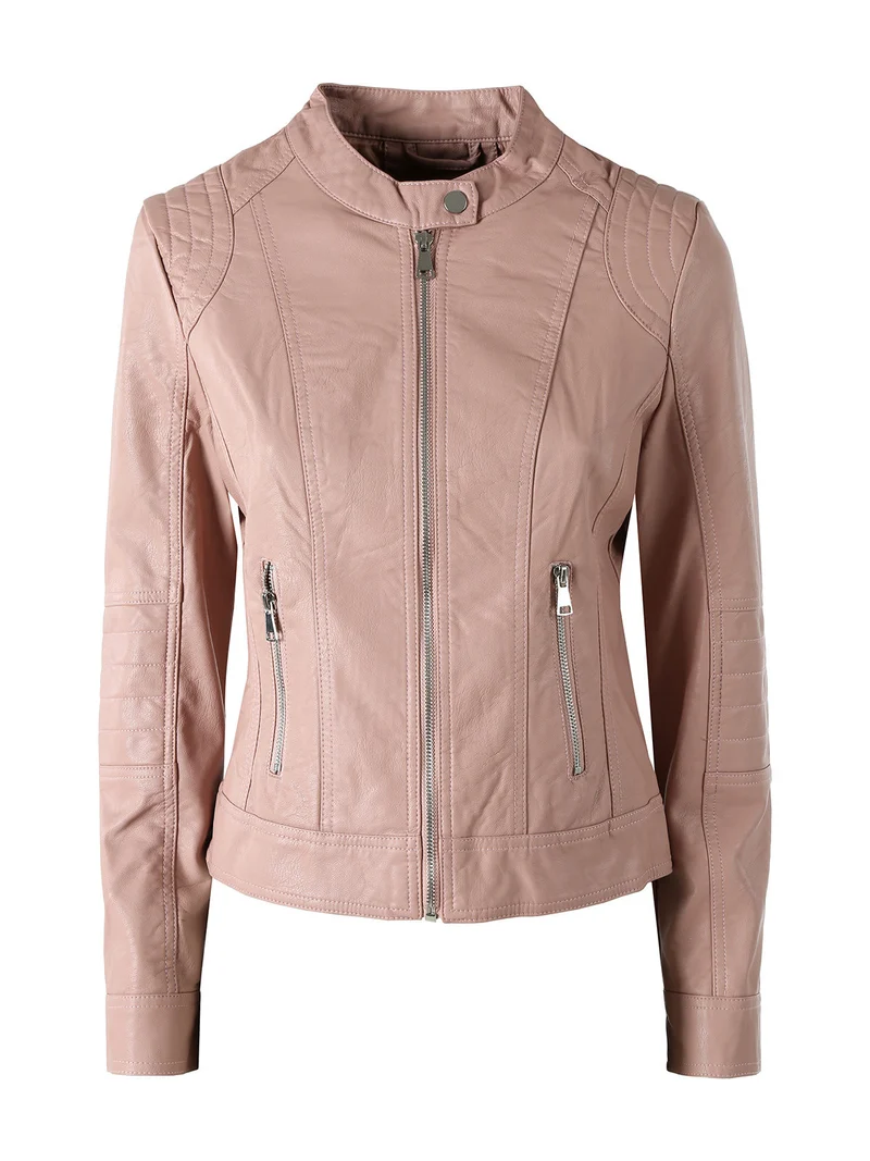 Giacca donna in ecopelle con zip - rosa