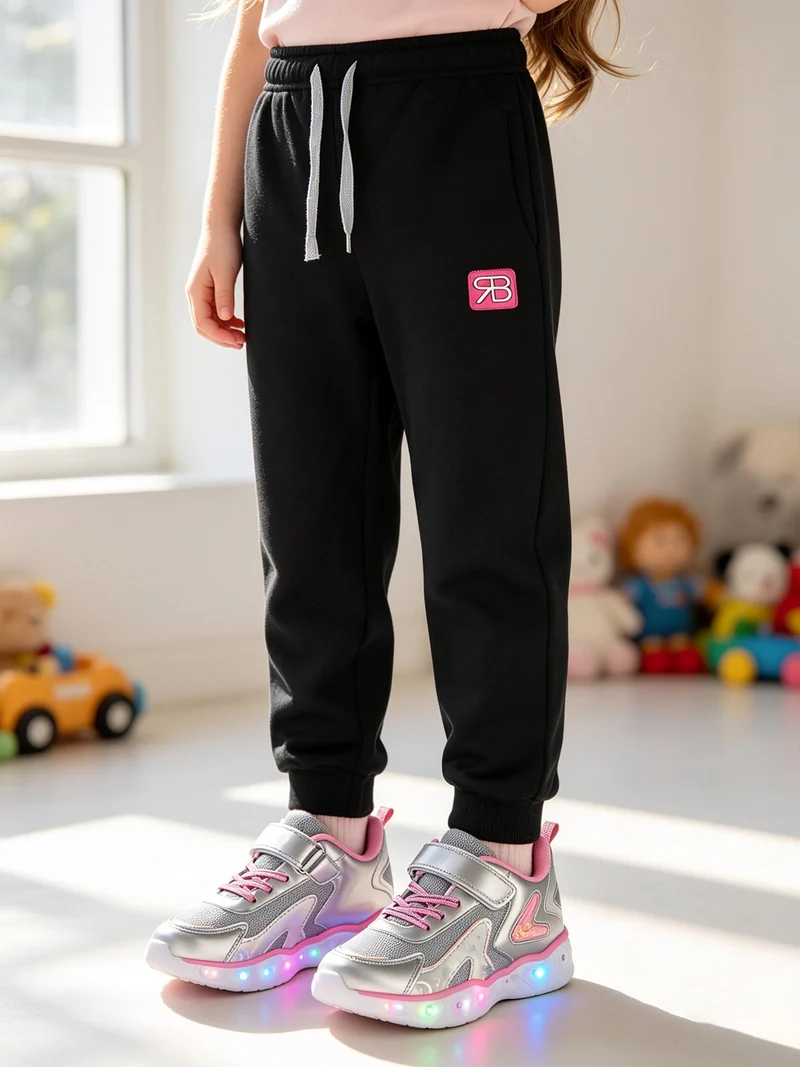 Pantaloni tuta da ragazza felpati - nero