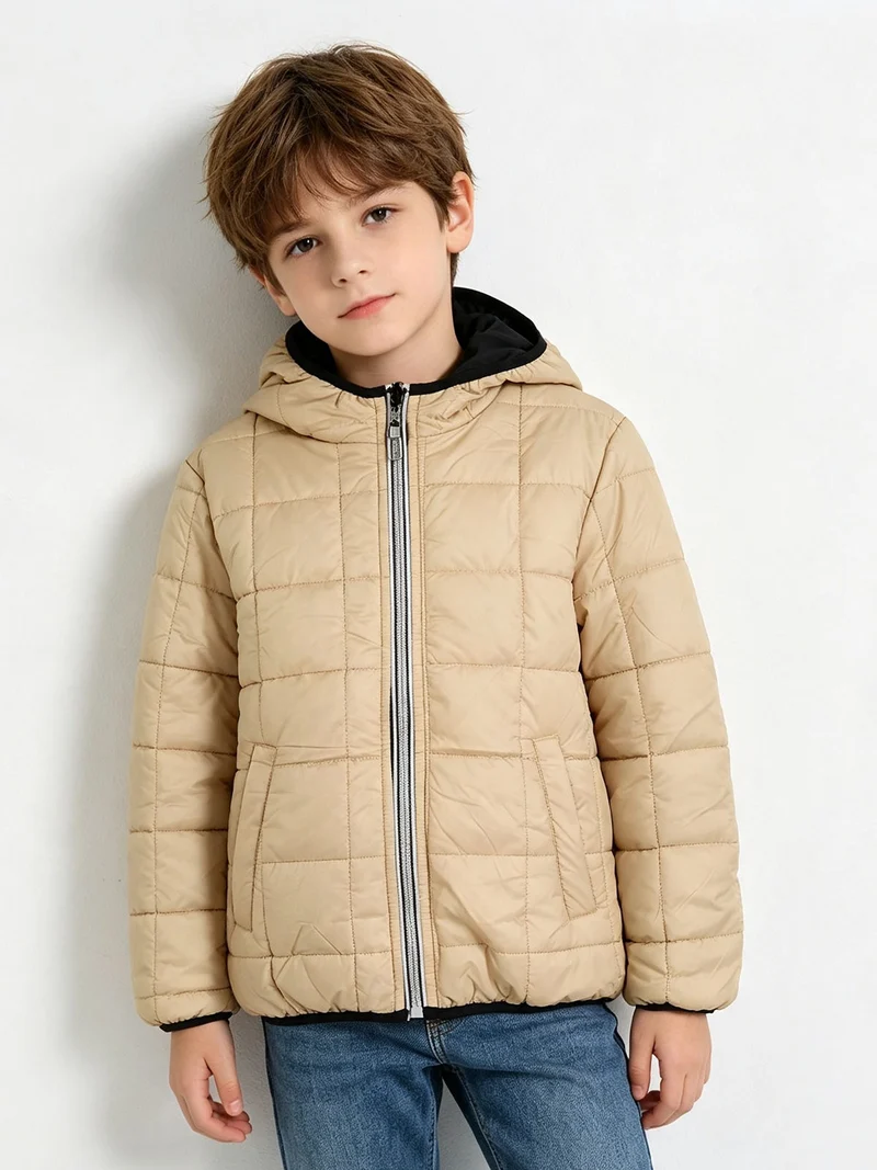 Giubbotto imbottito da bambino reversibile con cappuccio e zip - nero